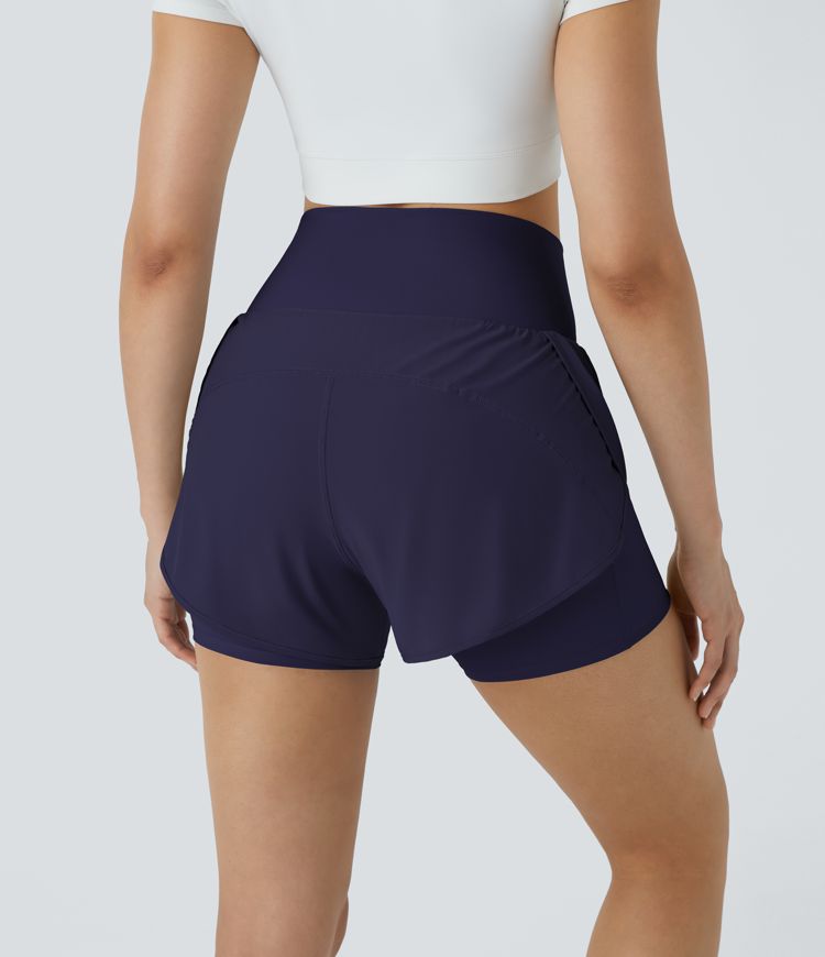 Breezeful™ Super High Waisted Curved Hem 2-in-1 Side Pocket Quick Dry Yoga Shorts 3.5''