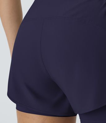 Breezeful™ Super High Waisted Curved Hem 2-in-1 Side Pocket Quick Dry Yoga Shorts 3.5''