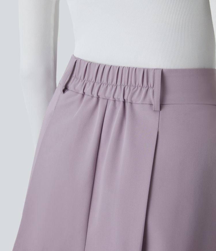 High-waisted button zipper side pocket ruched mini casual skirt