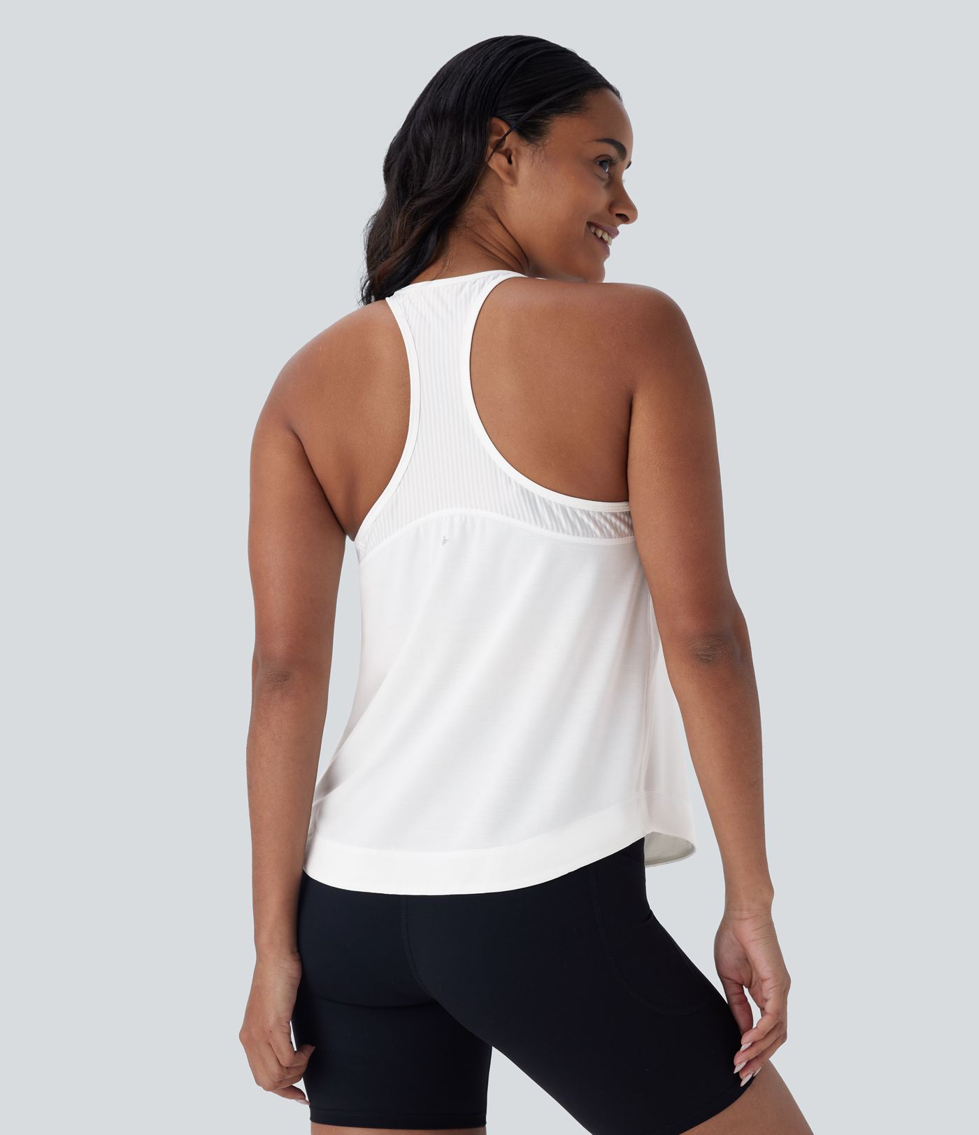 Racerback Curved Hem Stripe Quick Dry Running Tank Vest Top