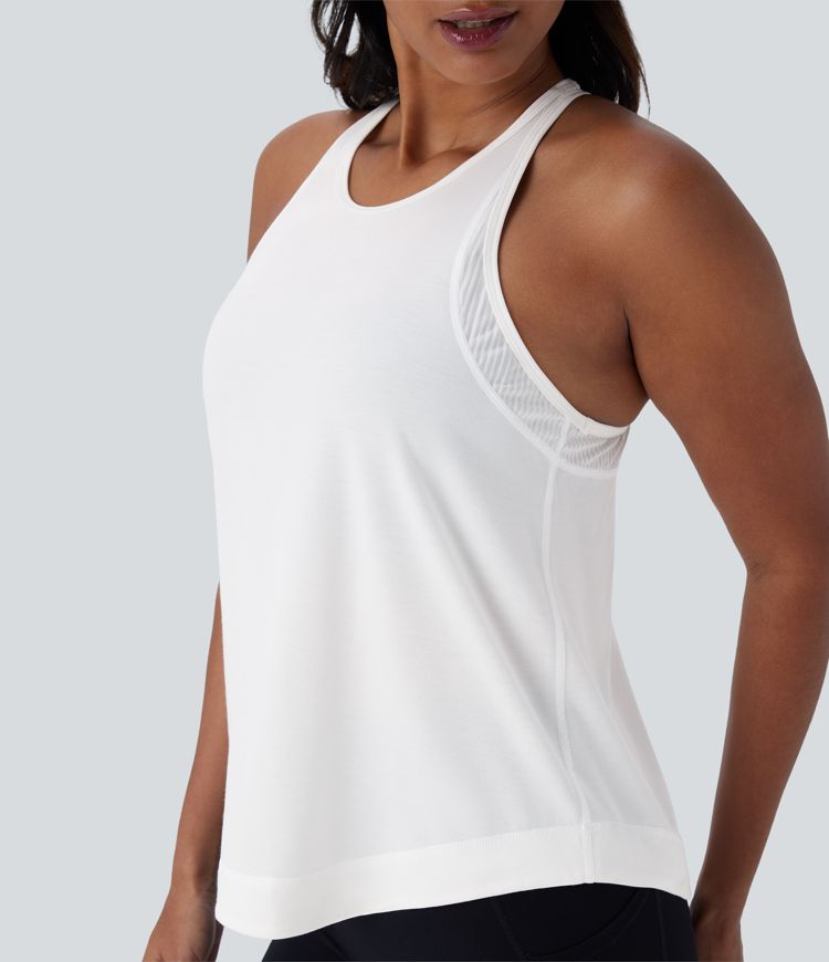 Racerback Curved Hem Stripe Quick Dry Running Tank Top