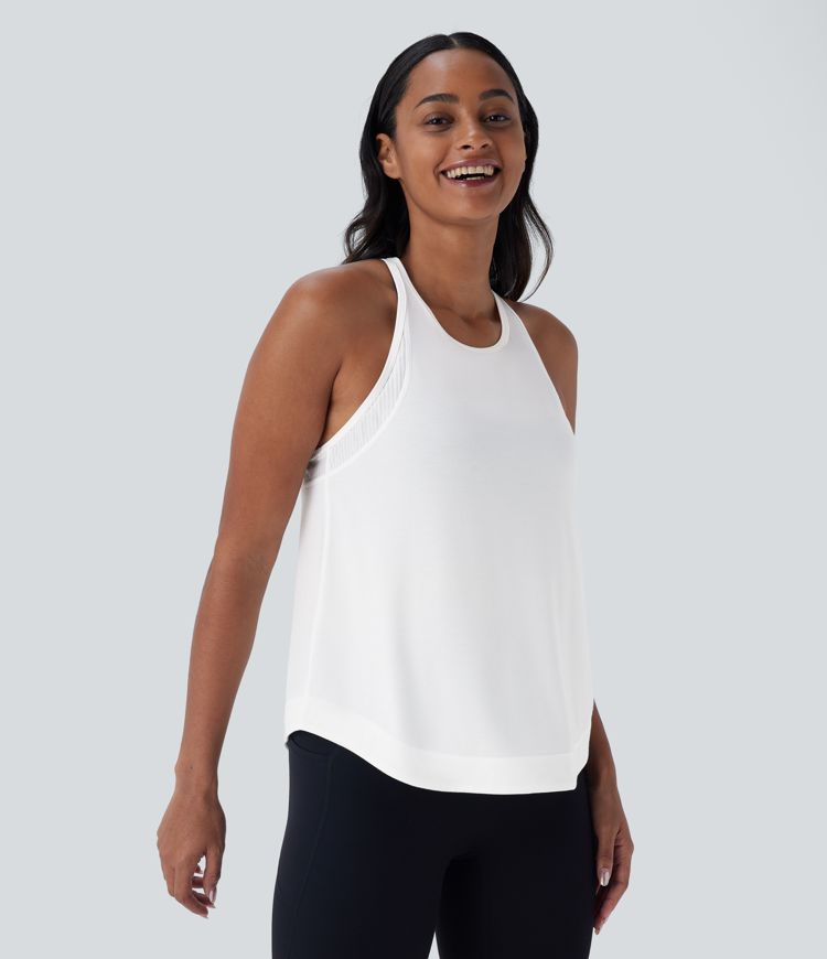 Racerback Curved Hem Stripe Quick Dry Running Tank Top
