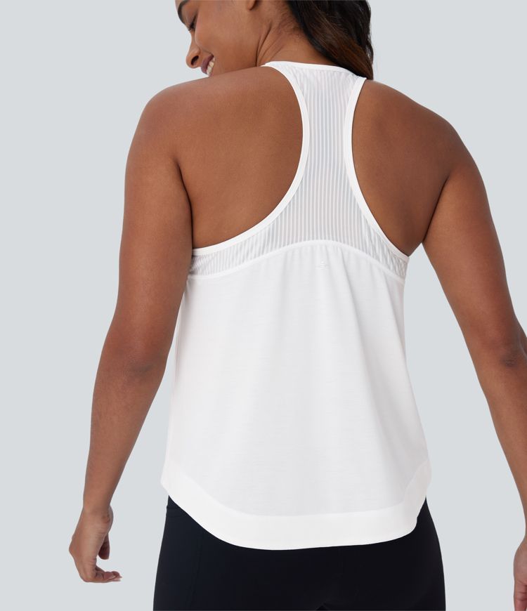 Racerback Curved Hem Stripe Quick Dry Running Tank Top