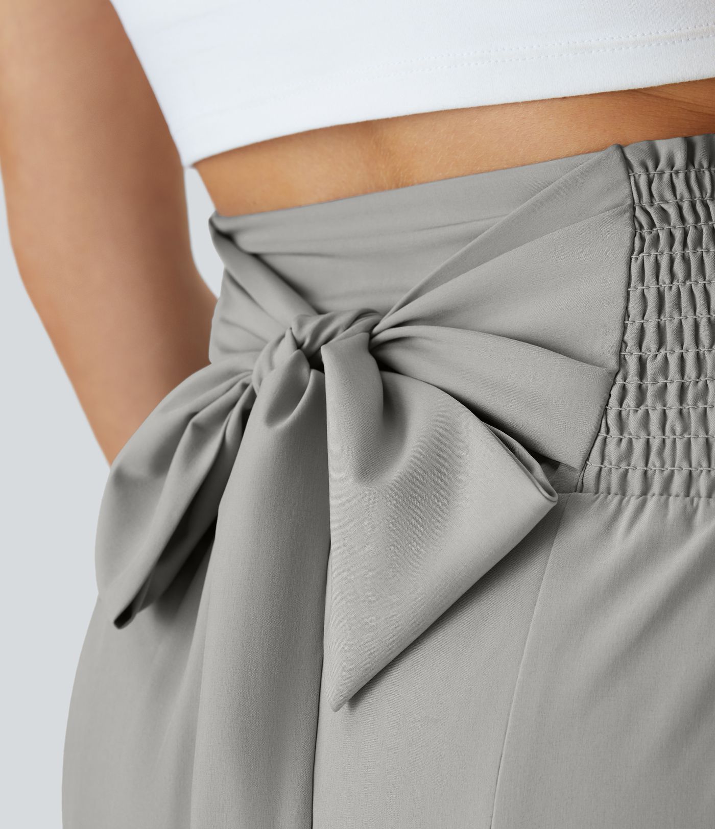 Breezeful™ High Waisted Shirred Tie Front & Back Wide Leg Flowy Quick Dry Casual Pants