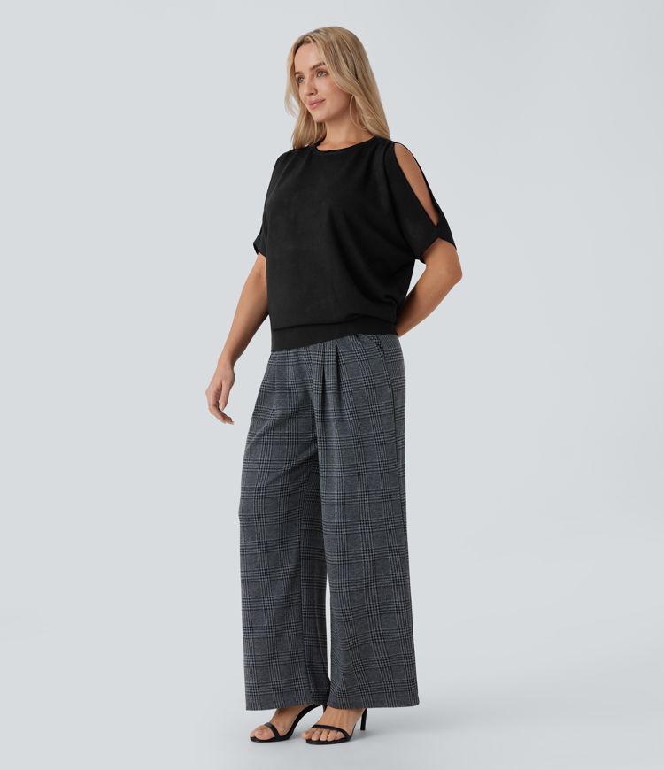 Haut de travail à manches courtes et épaules dénudées à col rond