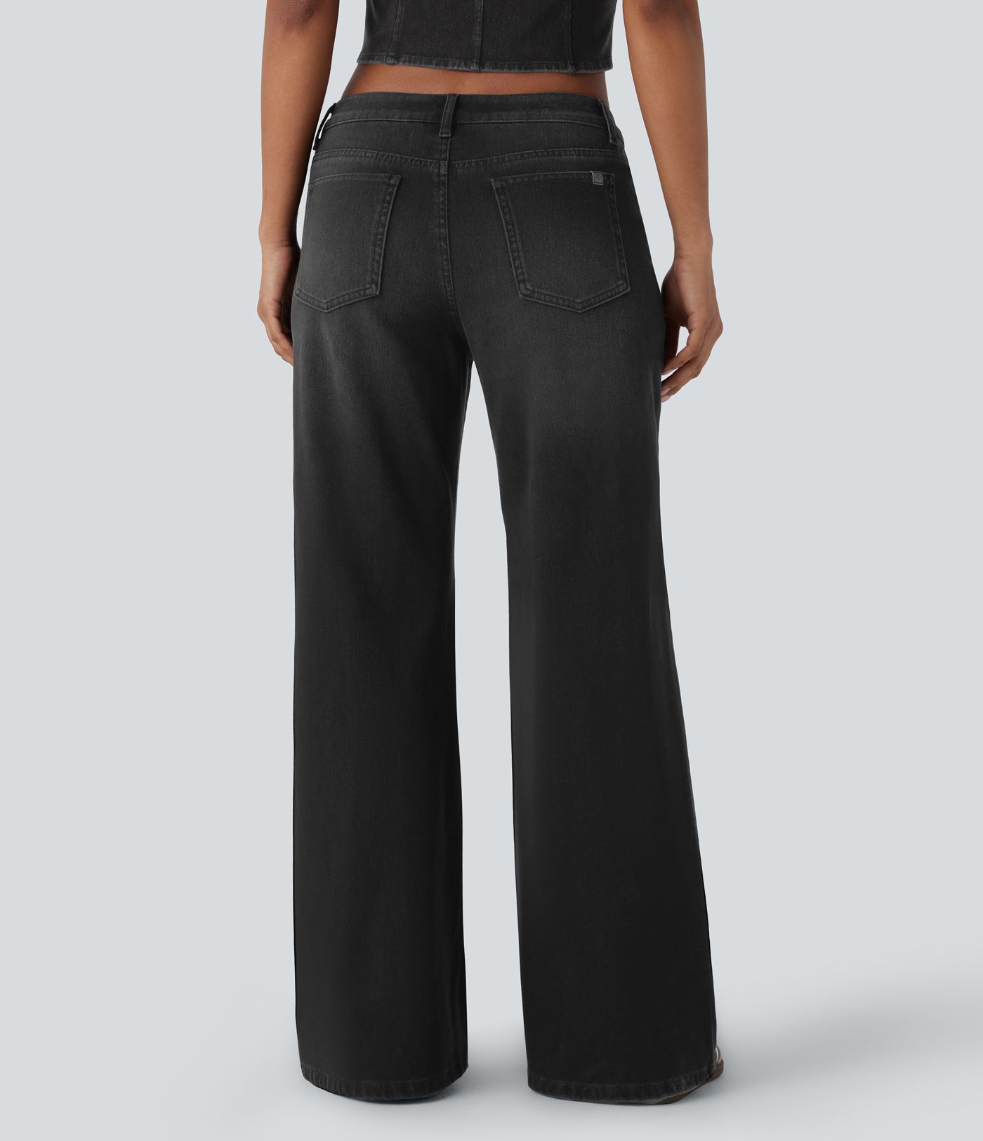 Halara Flex™ Low Rise Zipper Pockets Baggy Wide Leg Flare Washed Casual Jeans