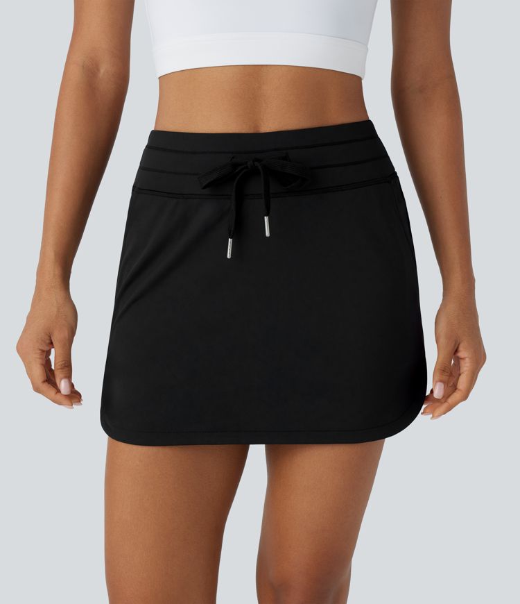 Softlyzero™ QuickDry High Waisted Drawstring Side Pocket 2-in-1 Curved Hem Mini Golf Skirt-Golf Tee Pocket