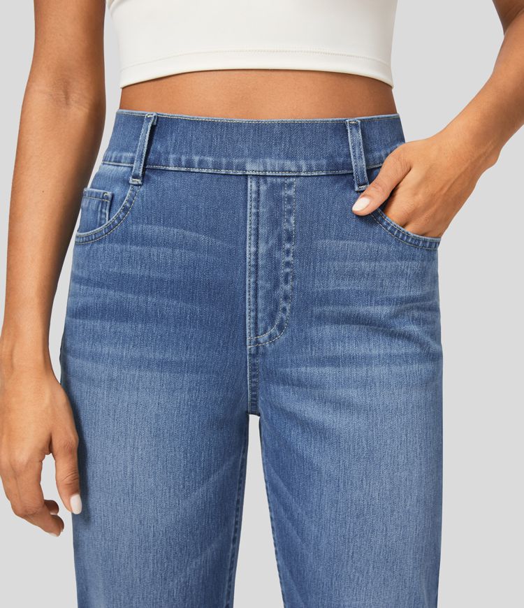 Baggy Wide Leg Denim Pants With Elastic Waistband Girls Baggy