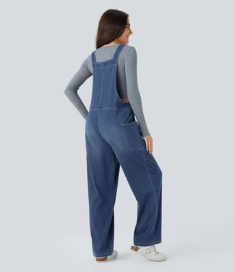 Halara Flex™ V Neck Pocket Washed Denim Casual Overalls