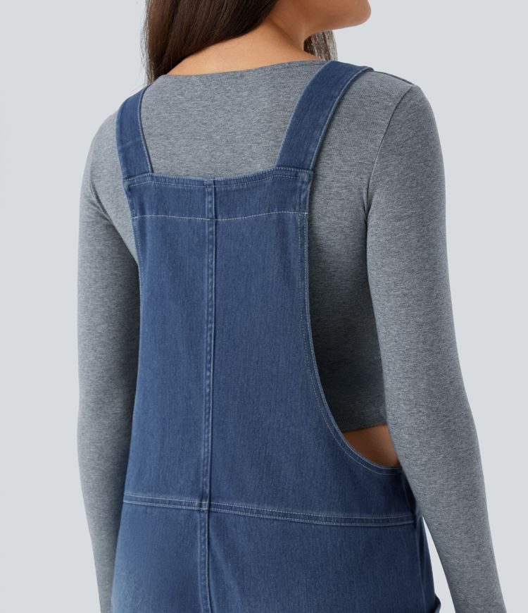 Halara Flex™ V Neck Pocket Washed Denim Casual Overalls