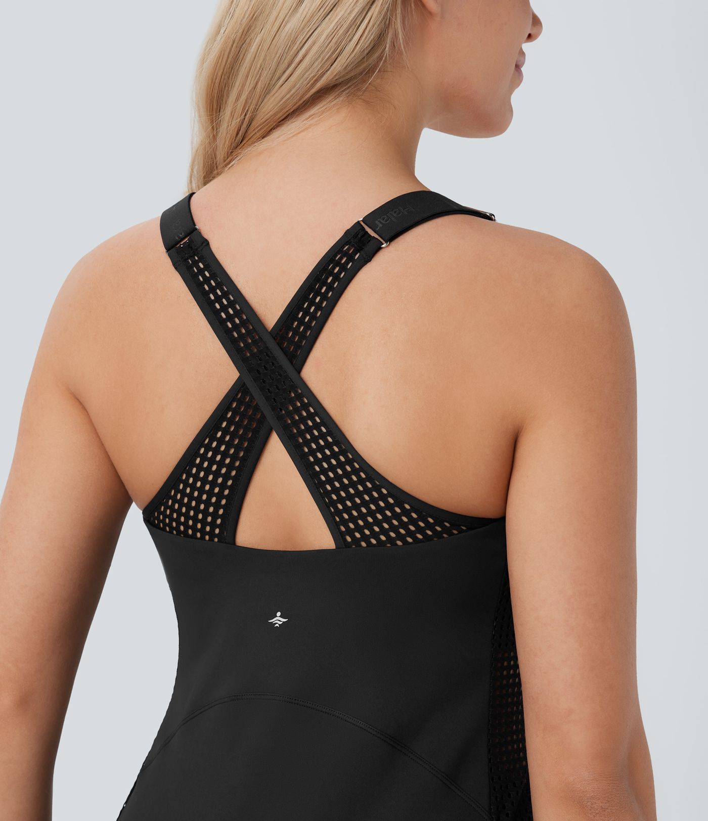 Vestido Softlyzero™ QuickDry deportivo yoga conjunto 2 piezas micro perforación bolsillo lateral tirante ajustable entrecruzado secado rápido