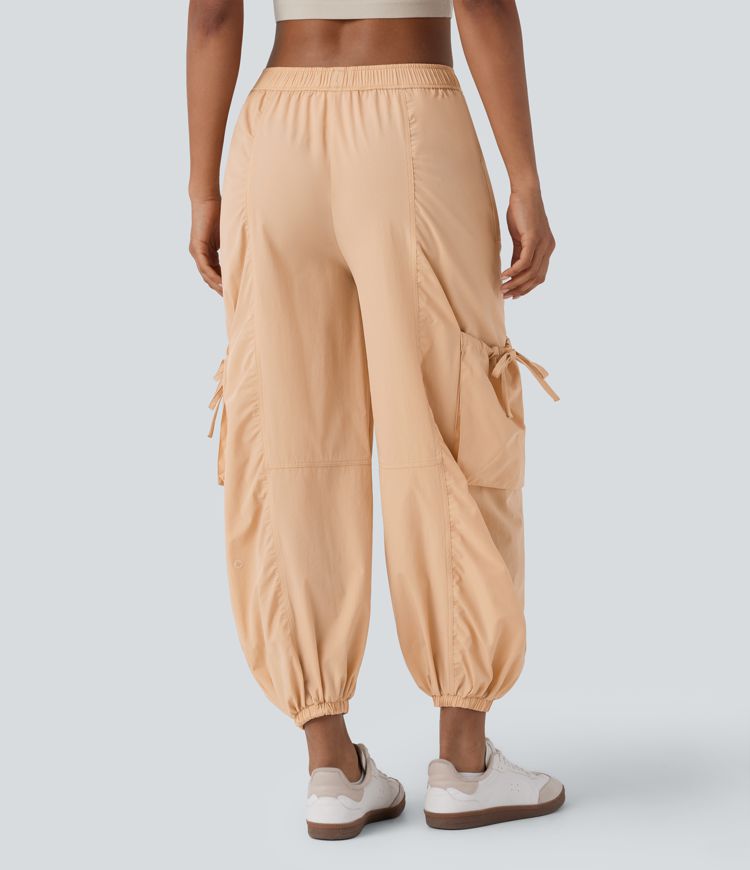 Mid Low Rise Drawstring Multiple Pockets Casual Cargo Joggers