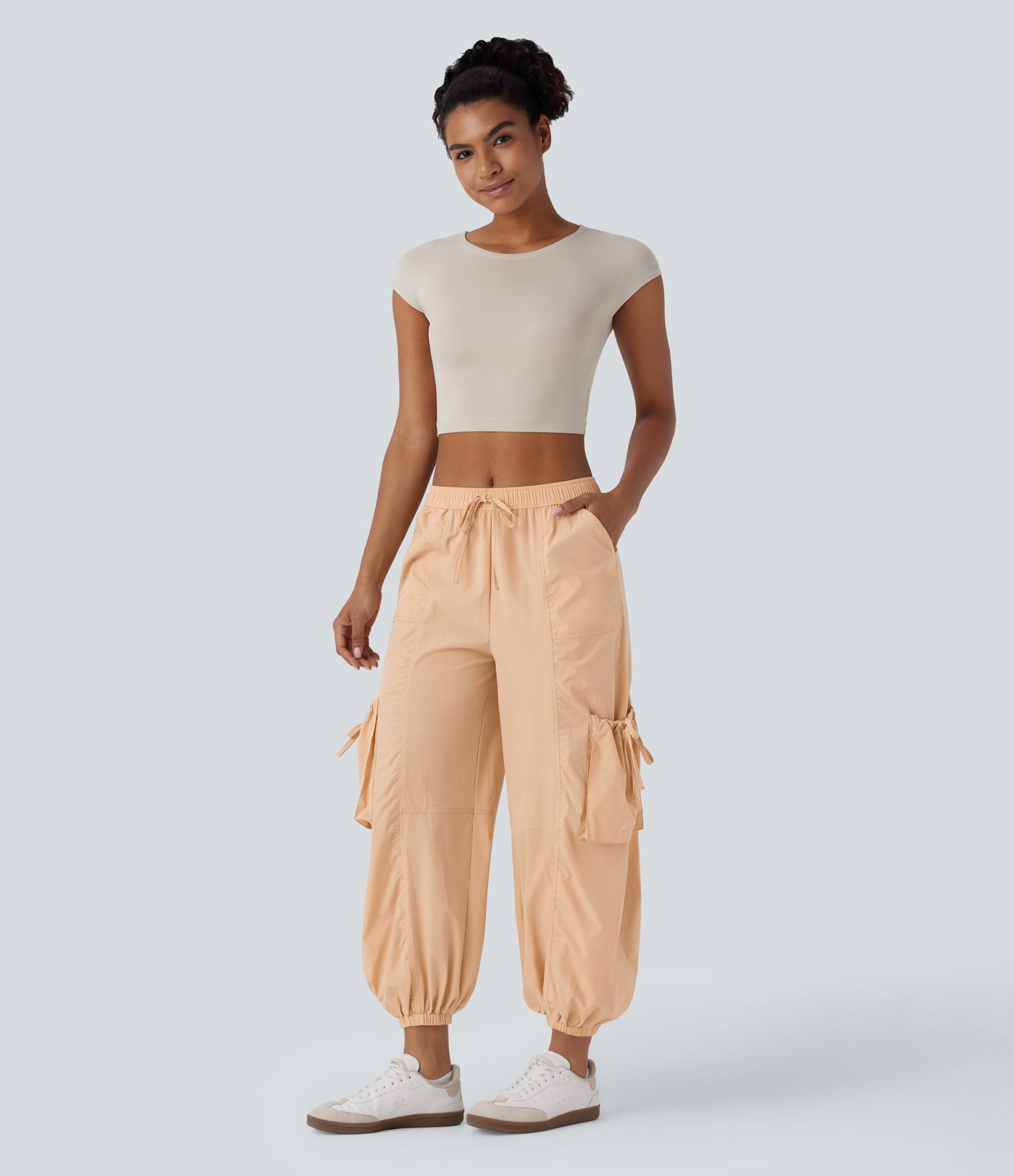 Mid Low Rise Drawstring Pockets Casual Cargo Joggers