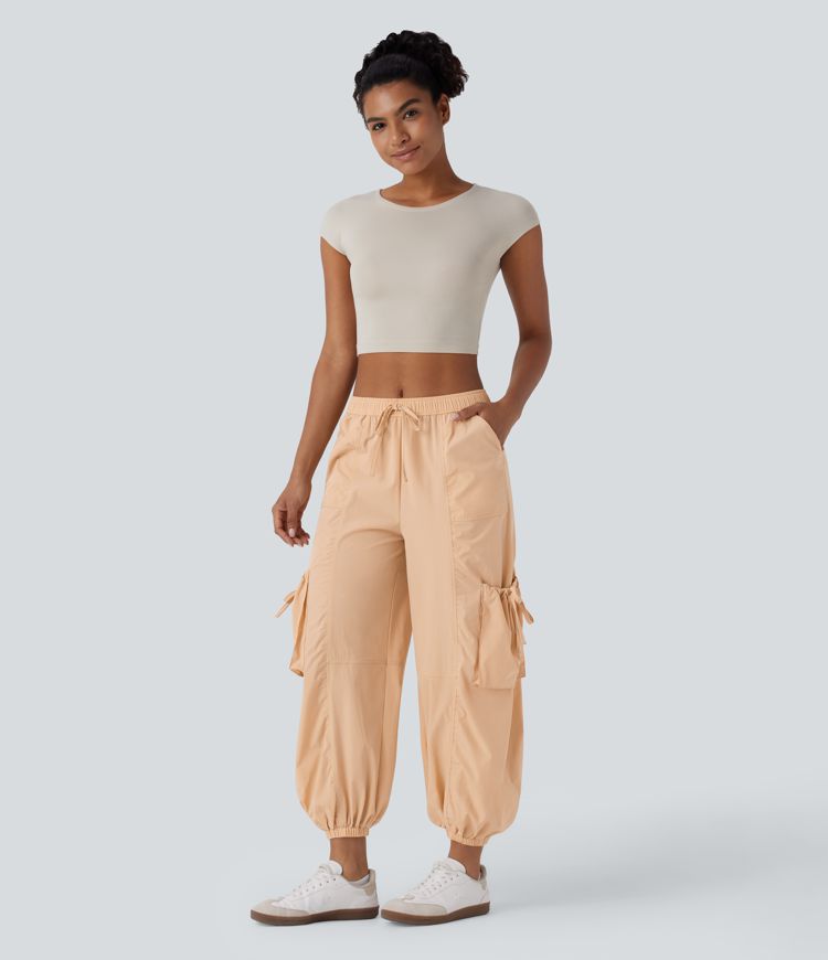 Mid Low Rise Drawstring Pockets Casual Cargo Joggers