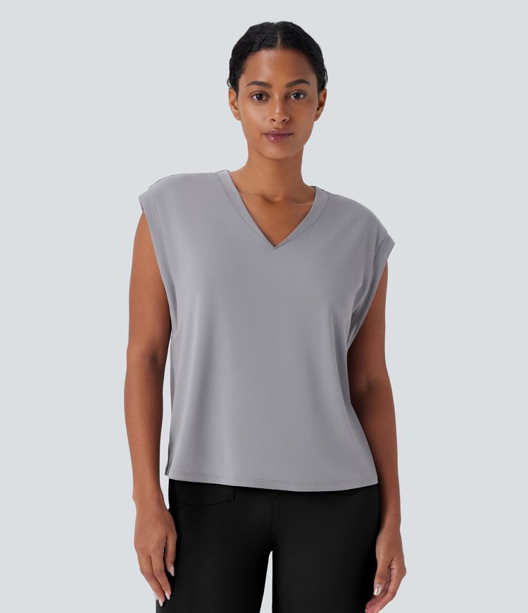 Blusa oficina cuello V manga corta