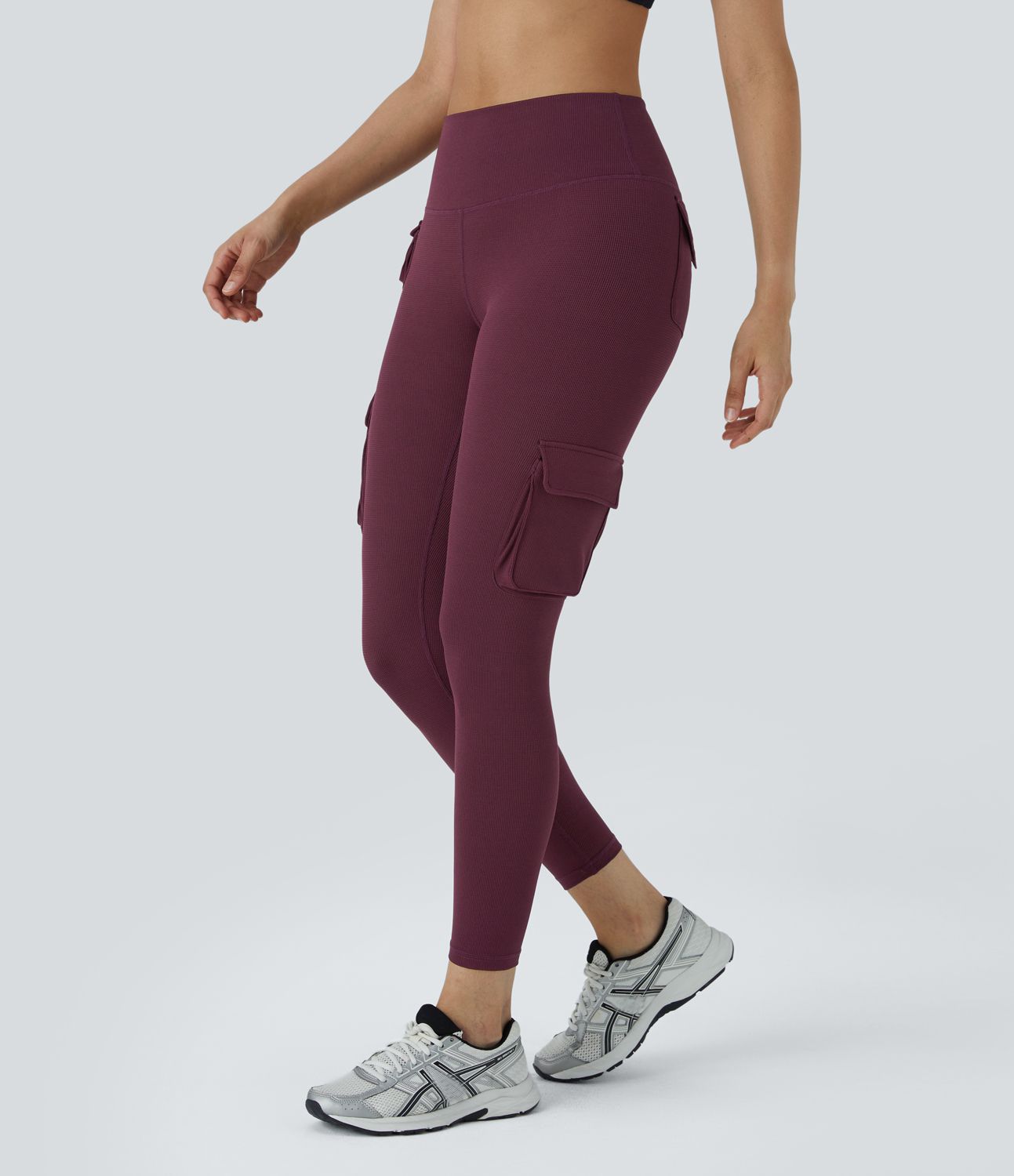 High Waist Multi-Pocket Waffle 7/8 Leggings