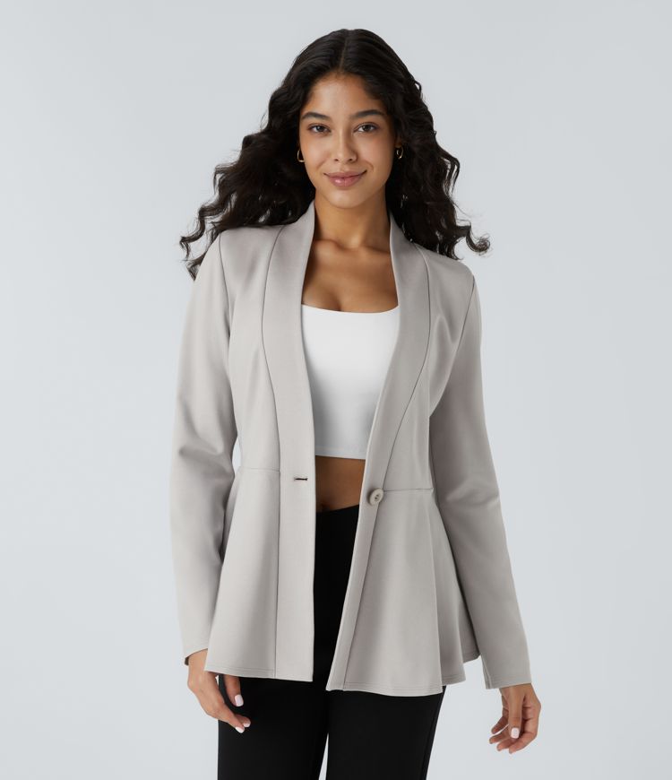 V Neck Single Front Work Peplum Jacket