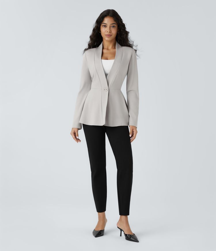 V Neck Single Front Work Peplum Jacket