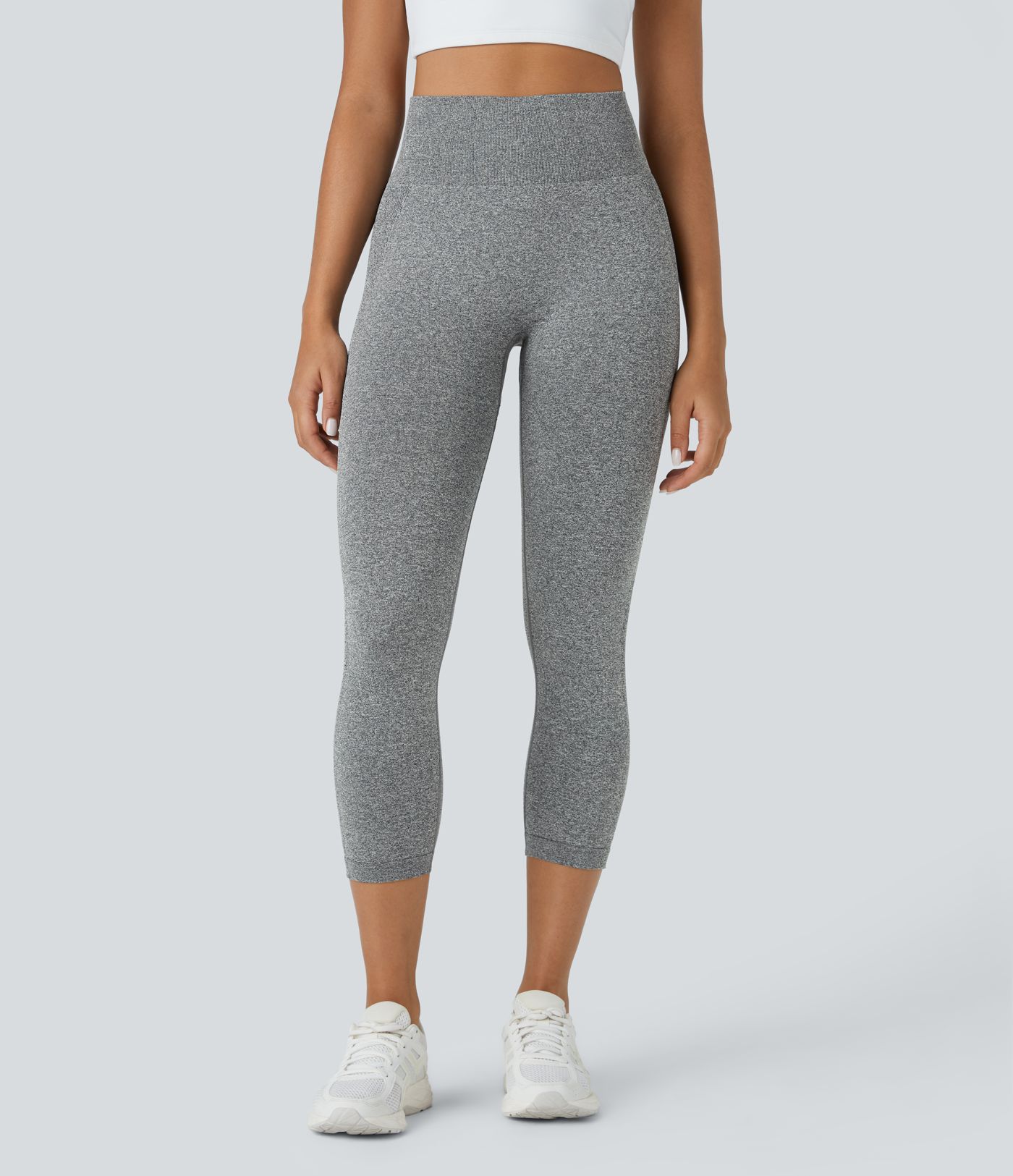 Leggings capri yoga fruncido tiro alto realce glúteo sin costura