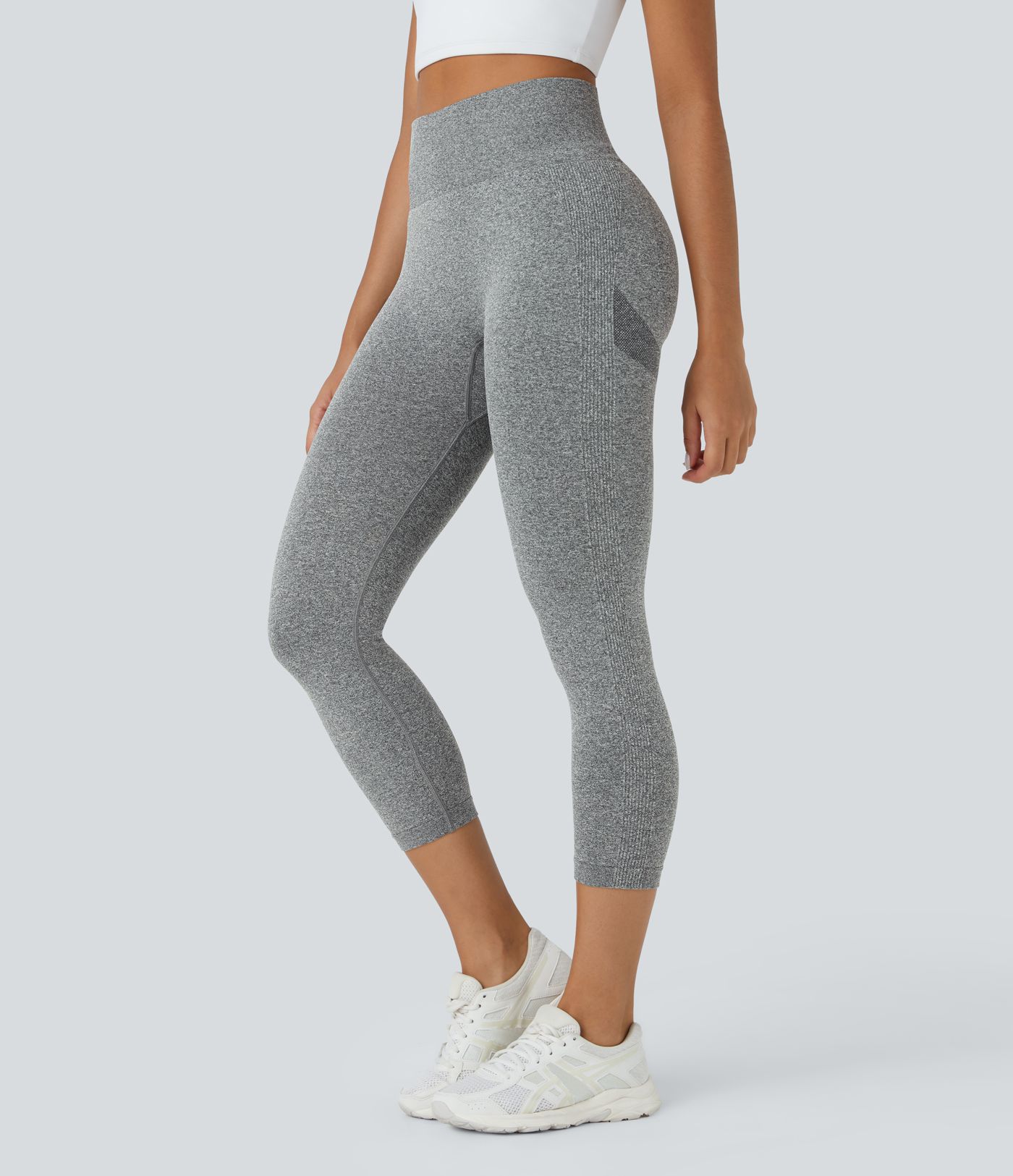Leggings capri yoga fruncido tiro alto realce glúteo sin costura