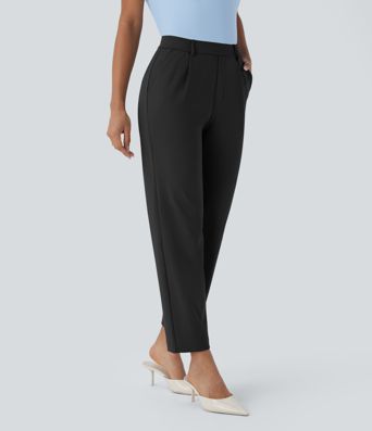 Pantalón  oficina tiro alto ajustado tobillo bolsillo lateral