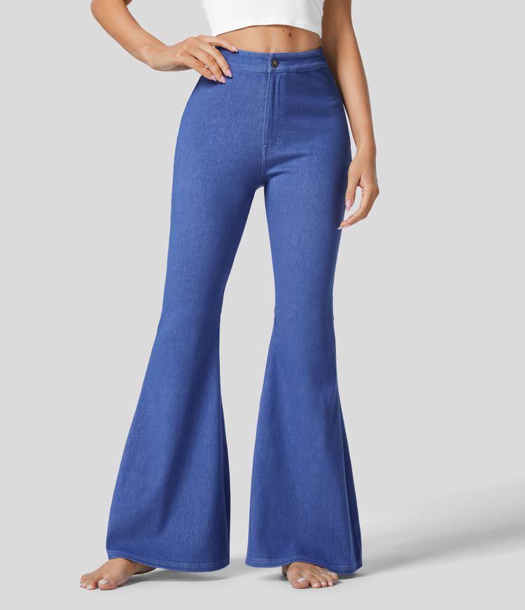 Jeans Halara Flex™ Denim súper acampanado elástico colorido lavado bolsillo trasero tiro alto