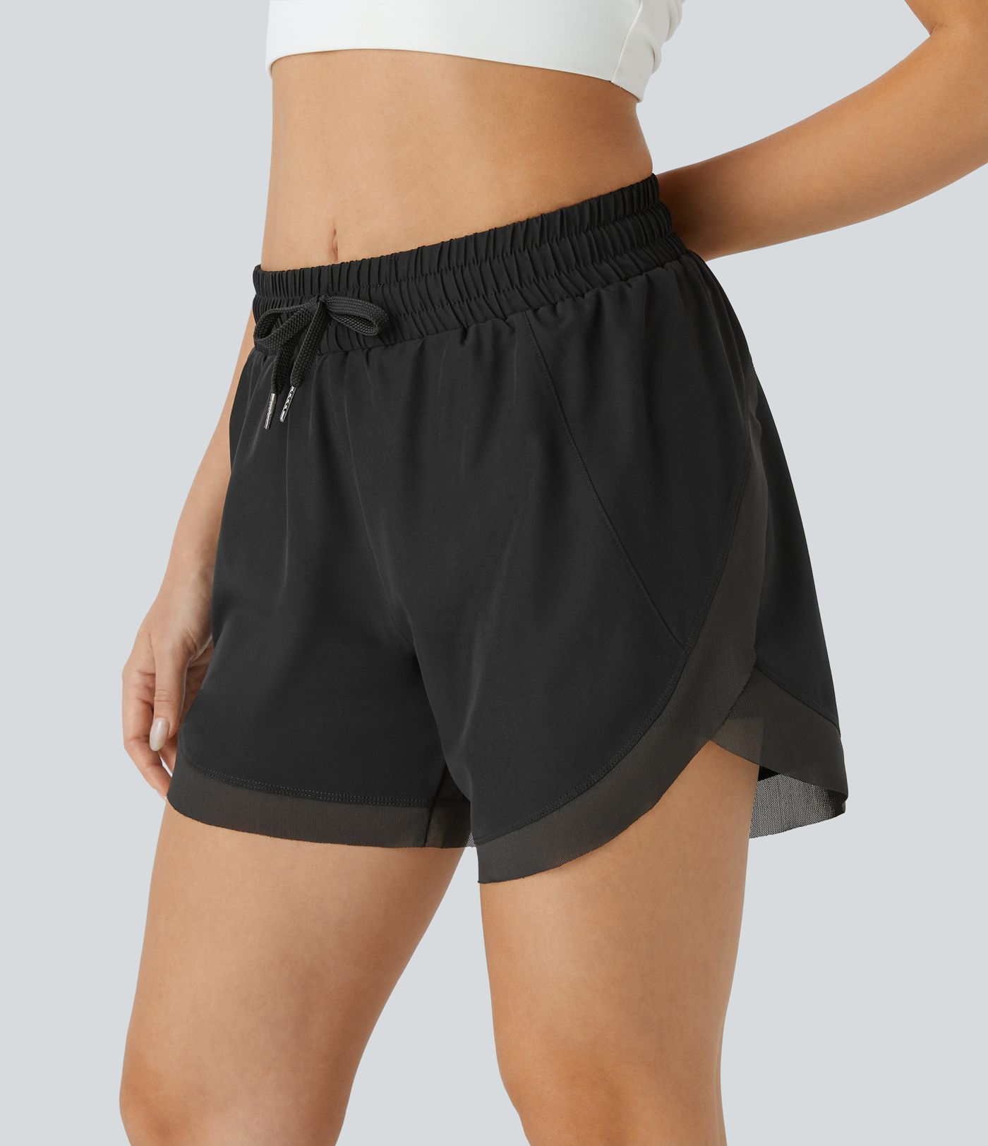 Mid Rise Drawstring Contrast Mesh 2-in-1 Flowy Running Shorts 5''