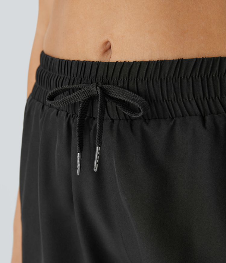 Mid Rise Drawstring Contrast Mesh 2-in-1 Flowy Running Shorts 5''