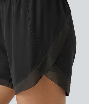 Mid Rise Drawstring Contrast Mesh 2-in-1 Flowy Running Shorts 5''