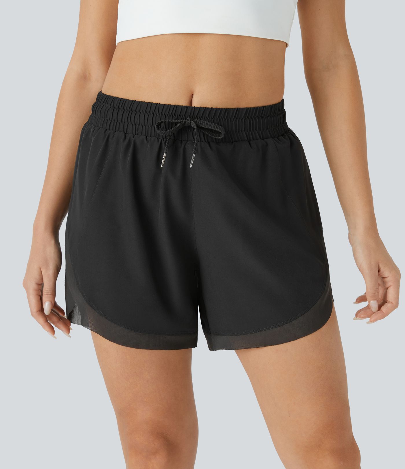 Mid Rise Drawstring Contrast Mesh 2-in-1 Flowy Running Shorts 5''