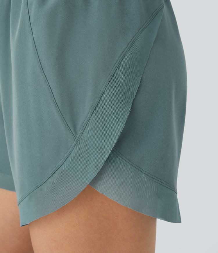 Mid Rise Drawstring Contrast Mesh 2-in-1 Flowy Running Shorts 5''