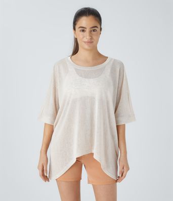 Top Casual Oversize Asymétrique Ourlet Fendu Transparent Top Casual Oversize Asymétrique Ourlet Fendu Transparent