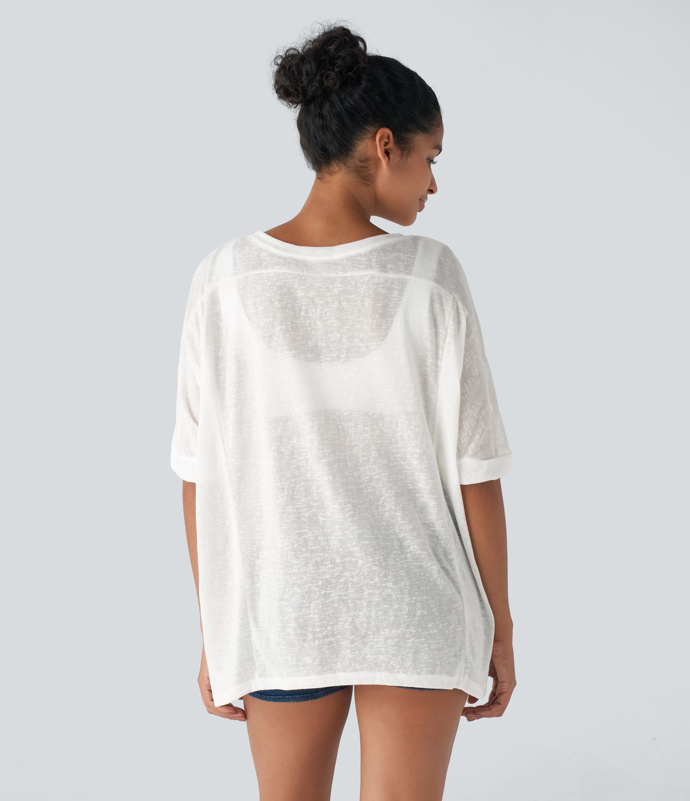Asymmetric Split Hem Sheer Oversized Casual Tops