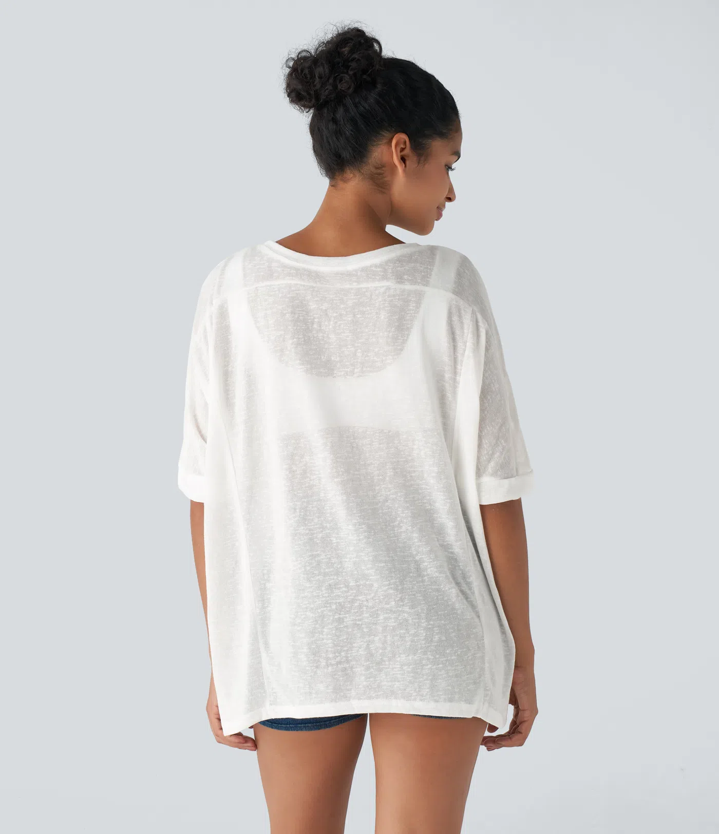 Asymmetric Hem Sheer Oversize Casual Top
