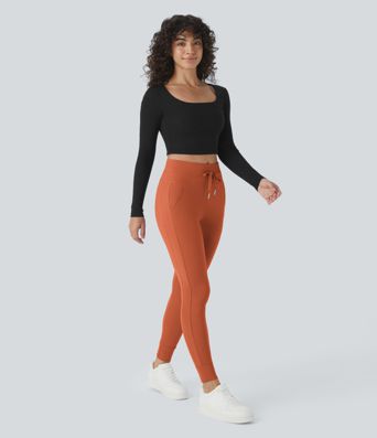 Softlyzero™ Plush High-Waist Drawstring Side Pocket Solid Full-Length Joggers