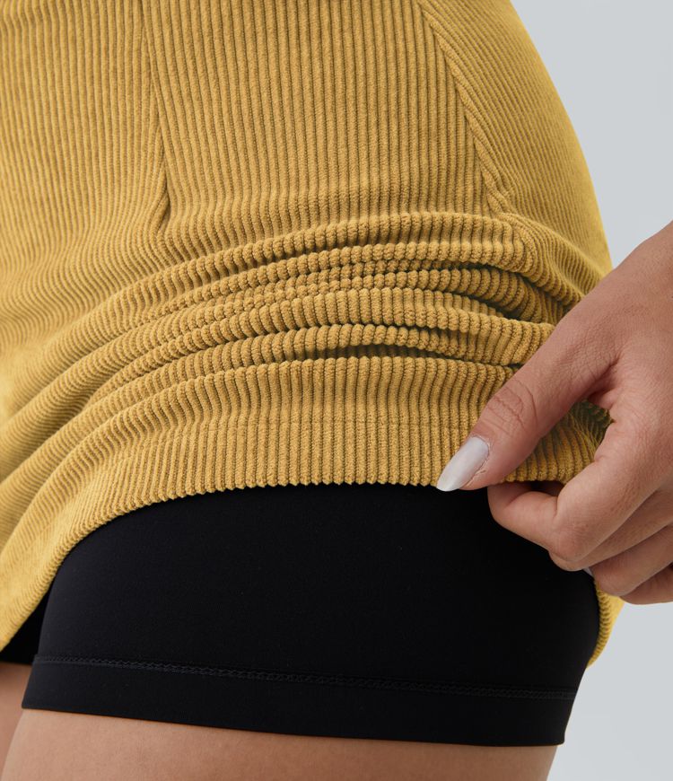 High Waisted 2-in-1 A Line Mini Corduroy Casual Skirt