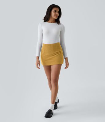 High Waisted 2-in-1 A Line Mini Corduroy Casual Skirt