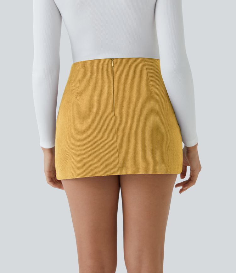 High Waisted 2-in-1 A Line Mini Corduroy Casual Skirt