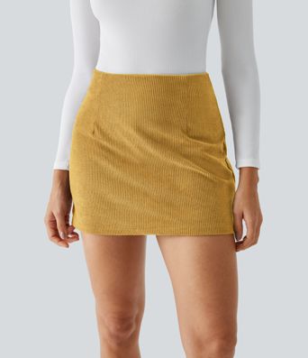 High Waisted 2-in-1 A Line Mini Corduroy Casual Skirt