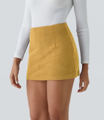 High Waisted 2-in-1 A Line Mini Corduroy Casual Skirt