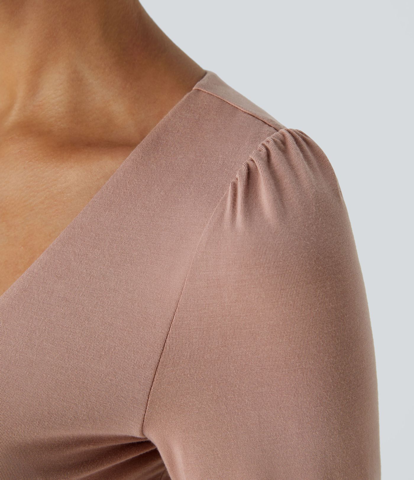 V-neck long-sleeve button work bodysuit