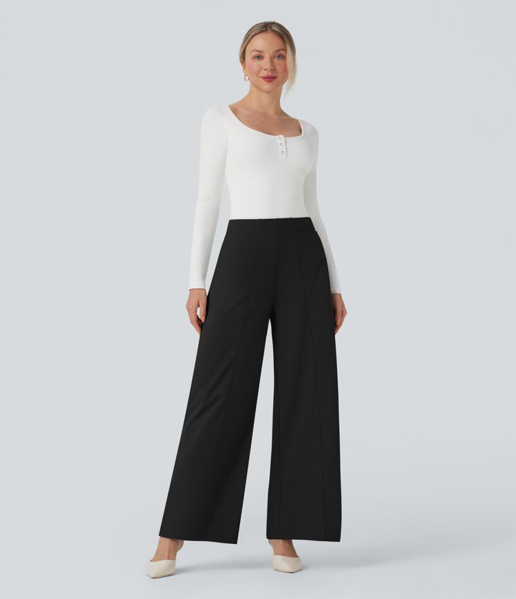 Pantalon De Sport Halara Femme – Noir, Taille L, Polyester, Sweat à Jambes Larges