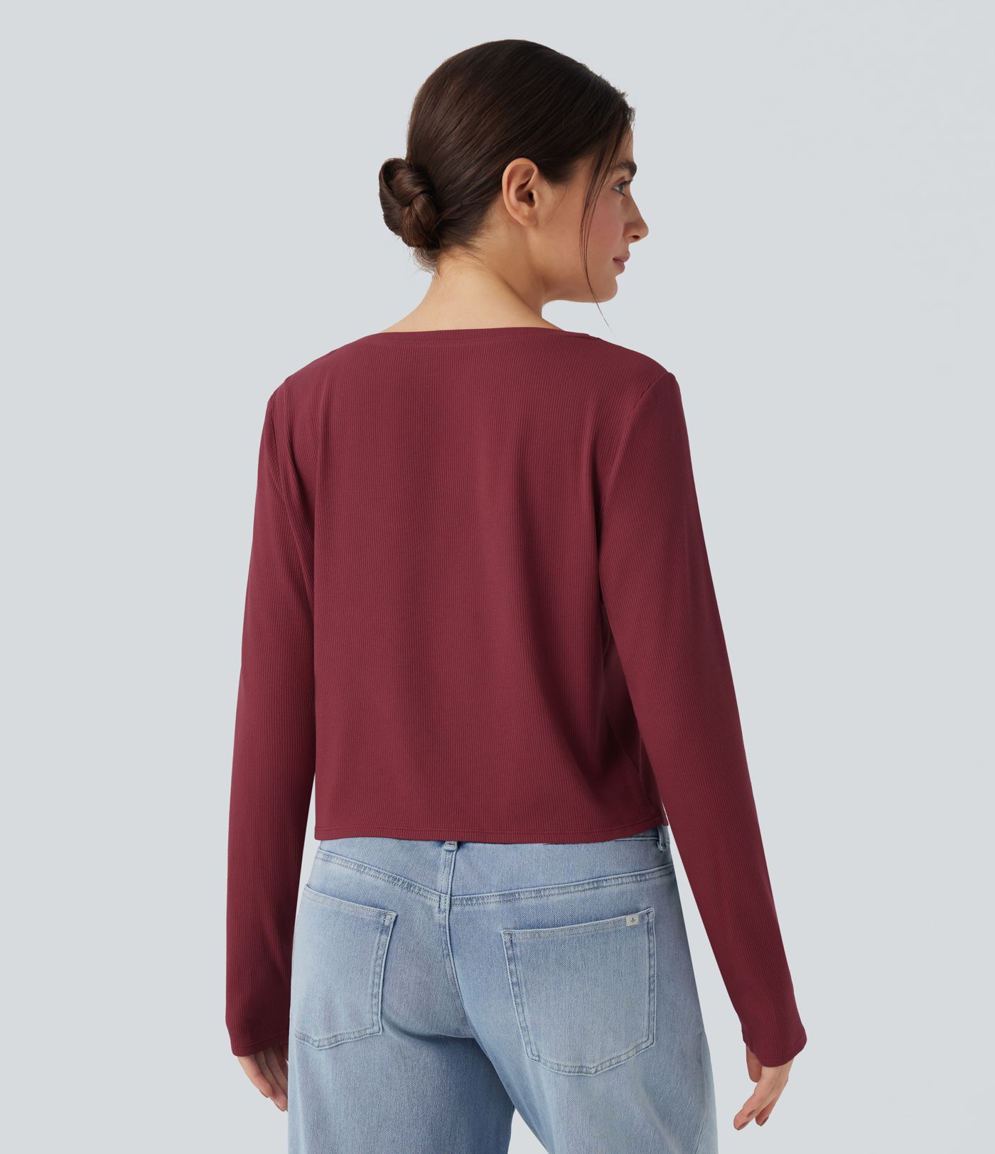 Ribbed Knit Henley Neck Long Sleeve Casual Top Ribbed Knit Henley Neck Long Sleeve Casual Top