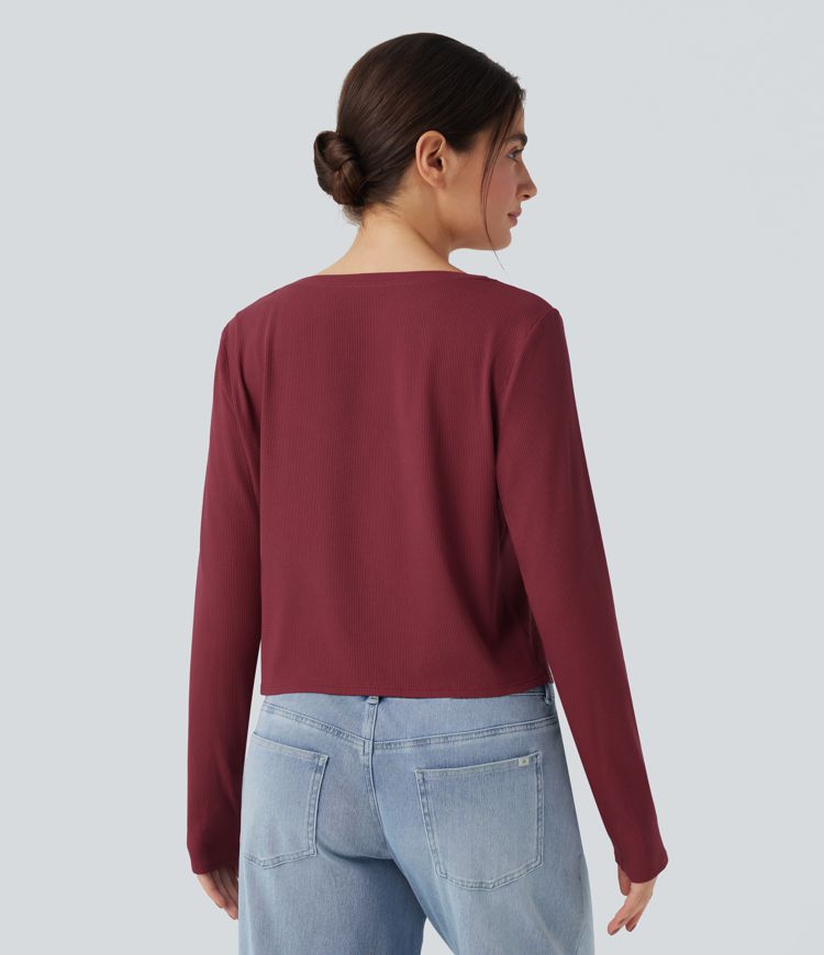 Ribbed Knit Henley Neck Long Sleeve Casual Top Ribbed Knit Henley Neck Long Sleeve Casual Top