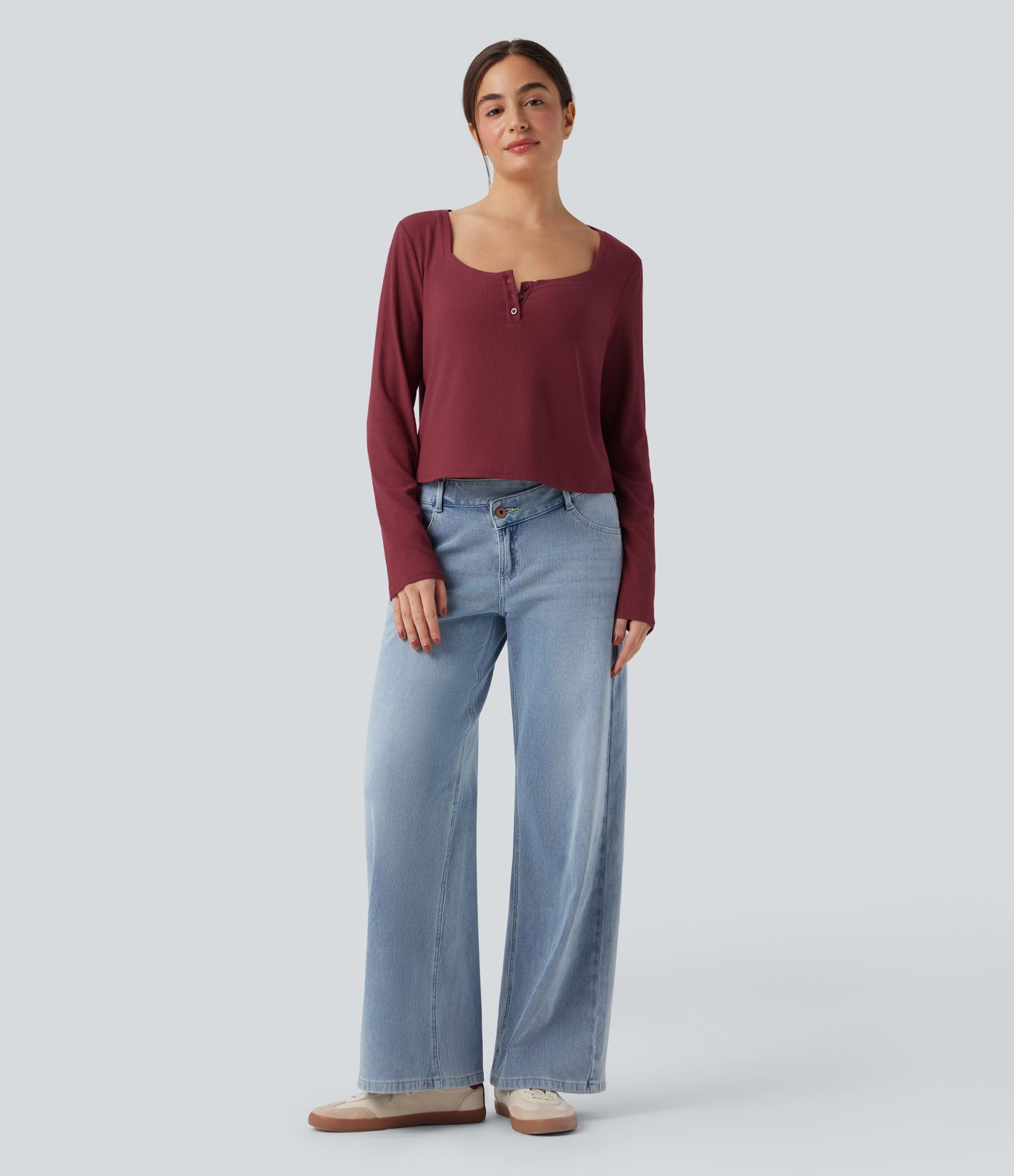 Ribbed Knit Henley Neck Long Sleeve Casual Top Ribbed Knit Henley Neck Long Sleeve Casual Top
