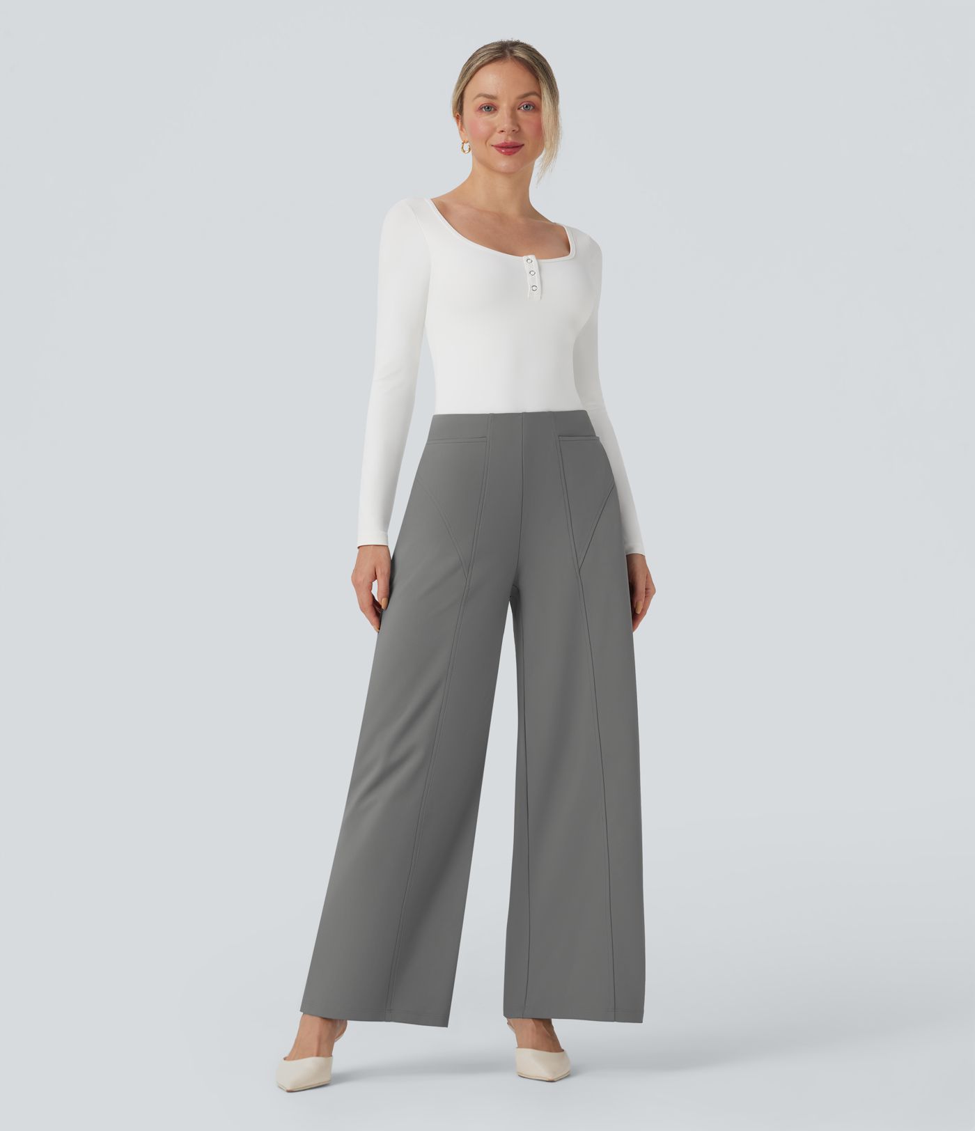 Halara Flex™ DayStretch Mid Rise Wide Leg Work Pants with Pockets