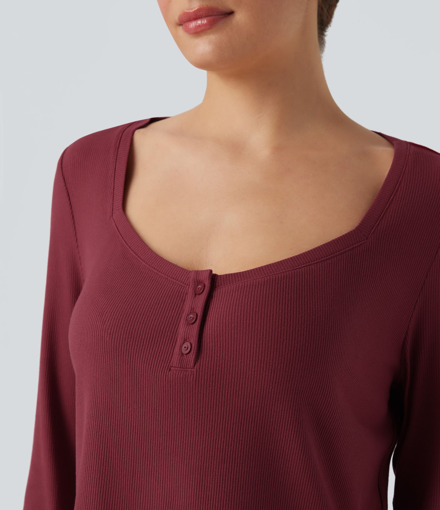 Ribbed Knit Henley Neck Long Sleeve Casual Top Ribbed Knit Henley Neck Long Sleeve Casual Top