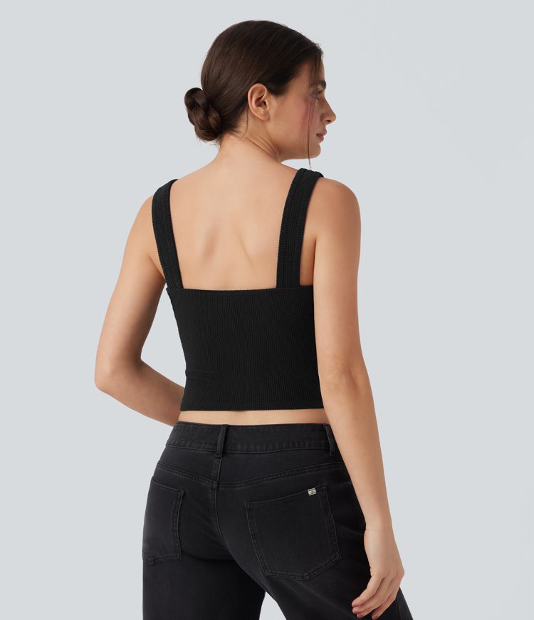 Manšestrový top s výstřihem do V, přiléhavý k tělu, ležérní