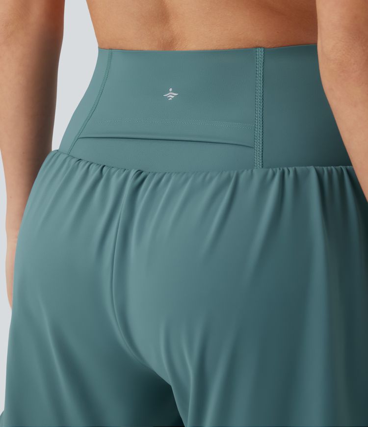 Super High Waisted Tummy Control Contrast Mesh 2-in-1 Yoga Shorts 5'' with Pockets