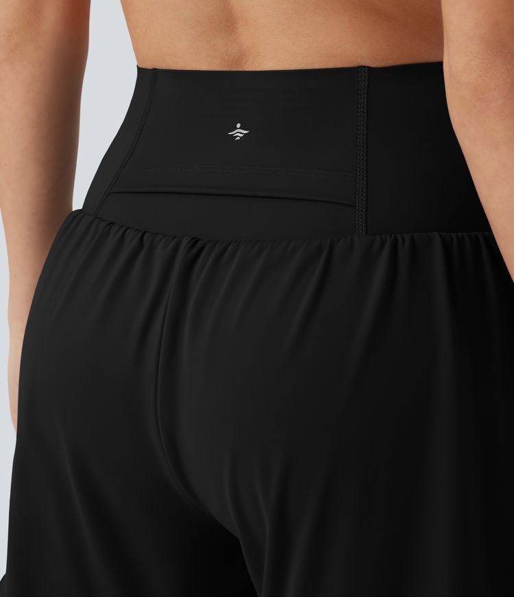 SoCinched Super short de yoga 2-en-1 taille haute galbant le ventre, mesh contrasté, 5'' avec poches